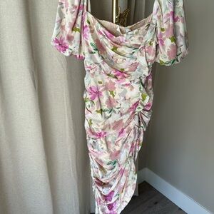 Astr Floral Long Sleeve Dress in Pink and Green